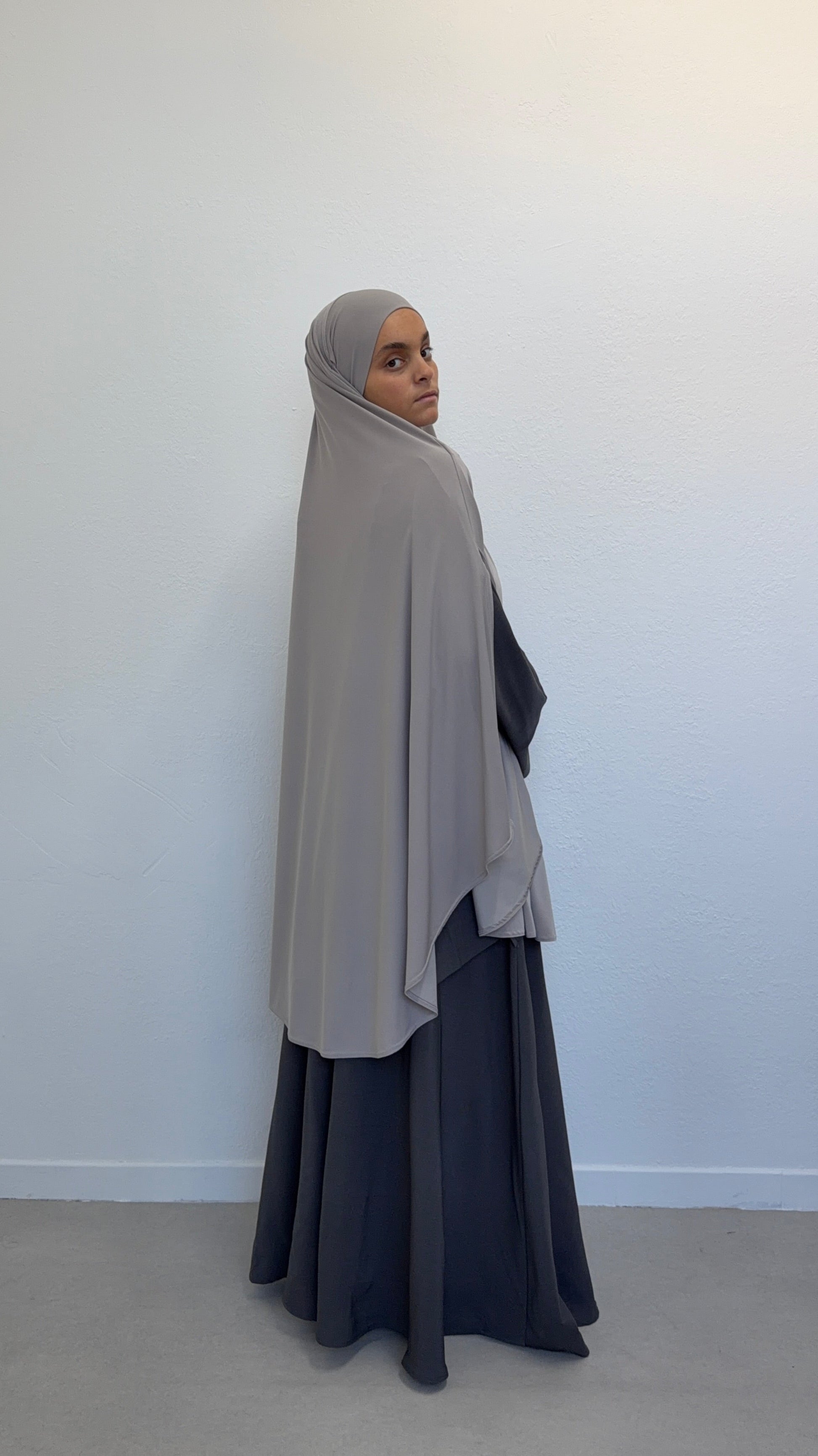 KHIMAR JERSEY PREMIUM À FENTES Gris clair